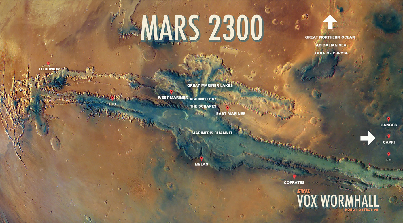 Terraformed Mars around Valles Marineris circa 2300