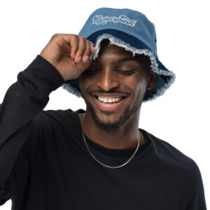 Cyberpink® Outline Logo Distressed denim bucket hat - Image 3