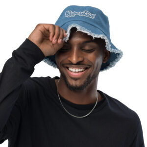 Cyberpink® Outline Logo Distressed denim bucket hat - Image 4